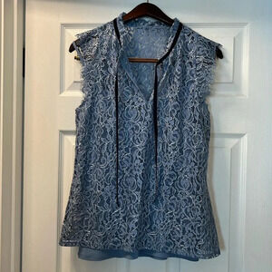 White House black market sleeveless high neck top blouse size medium blue formal